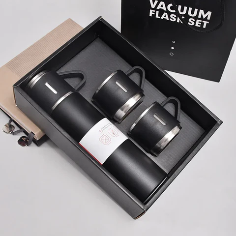 New Shape Vacuum Flask Bottle with 3 Cups and Gift Box