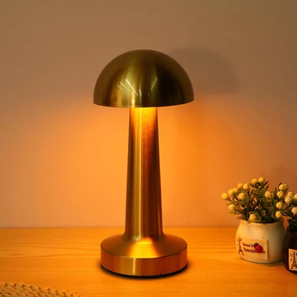 Golden Mushroom LED Desk Lamp - 3 Light Modes, Dimmable, USB Type-C & Touch Sensor