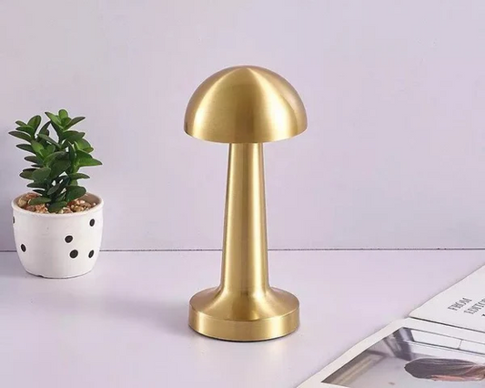 Golden Mushroom LED Desk Lamp - 3 Light Modes, Dimmable, USB Type-C & Touch Sensor