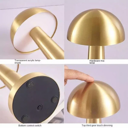 Golden Mushroom LED Desk Lamp - 3 Light Modes, Dimmable, USB Type-C & Touch Sensor